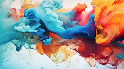 Macro shot of colorful ink swirling in water forming abstract wave shapes