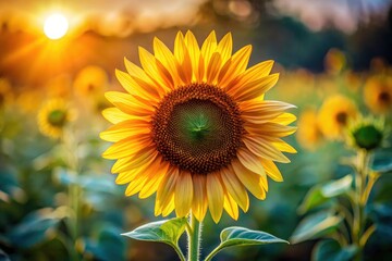 Fototapeta premium Sunflower Illustration: Flat Design, Isolated Sunflower Image, Digital Sunflower Art, Yellow Flower Graphic