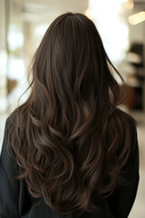 Naklejka premium Back View of Woman with Long, Wavy Hair
