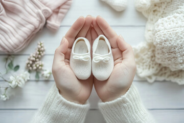 Newborn Baby Shoes Held by Caring Hands