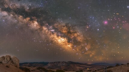 Fototapeta premium Colorful milkyway galaxy night stars landscape