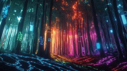 Obraz premium Neon Forest: A Digital Dreamscape