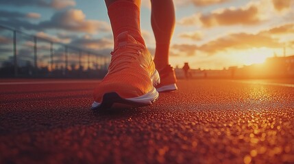 Mindful Pre-Run Stretch: Close Up of Individual Warming Up on Outdoor Track for Healthy Exercise Routine