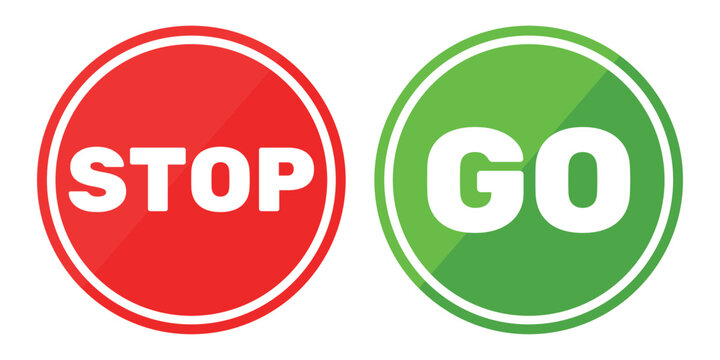 Red circle stop sign and green circle go sign