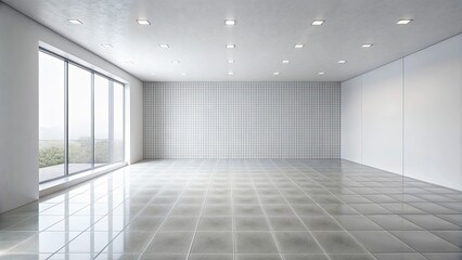 Fototapeta premium Modern Empty Room with Large Window and Tile Floor