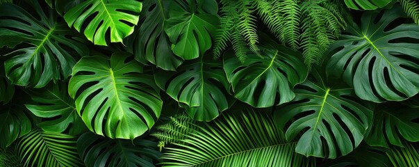 Greenery palms idea. A lush arrangement of diverse green foliage creating a vibrant natural background.