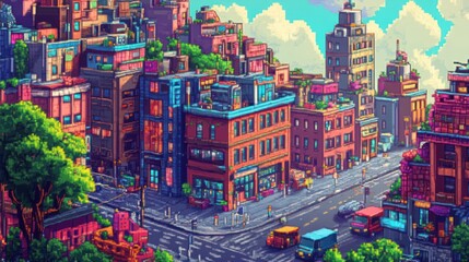 Pixelated Cityscape: A Vibrant Urban Panorama