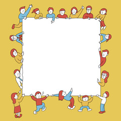 Fototapeta premium 大きな紙を広げる人々のイラスト 多様性・いろんな人・社会