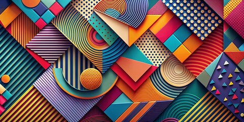 Naklejka premium Vibrant Abstract Composition Featuring Geometric Shapes and Patterns in a Multicolored Design