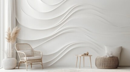 A stylish 3D wallpaper with subtle, flowing line art, on a soft white background, perfect for creating a calm and contemporary look.