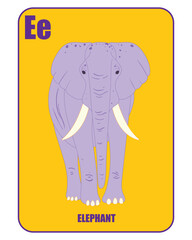 Flashcard letter E with a cute elephant, perfect for kids' education, learning alphabets, and preschool.