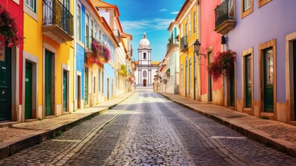 Fototapeta premium Colorful Street with Church in Background