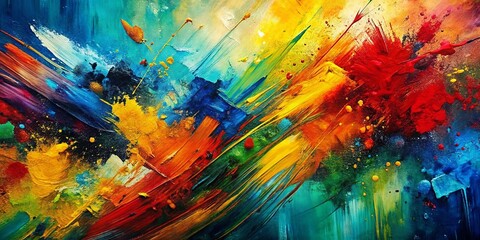 Naklejka premium Vibrant Abstract Painting with Dynamic Brushstrokes and Bold Color Splashes