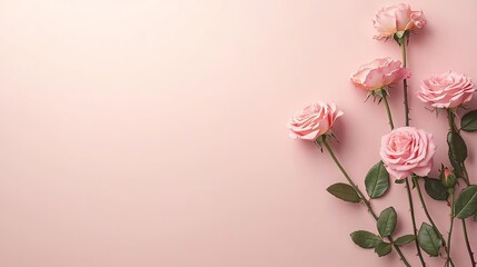 Naklejka premium Minimal rose concept. Delicate pink roses arranged beautifully on a soft pink background.