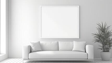 Minimalist interior with blank empty poster on wall, clean and elegant