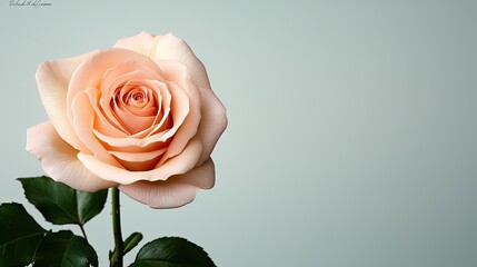 Fototapeta premium Minimal rose concept. A soft, delicate peach rose with vibrant petals against a minimalist background.