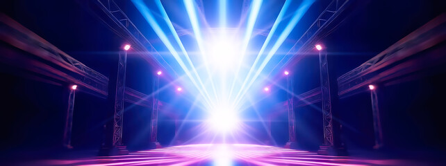 3d render, abstract background, empty stage with lights and spotlights
