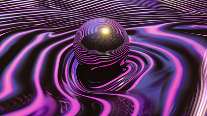 Abstract 3D sphere with vibrant lines and wavy patterns