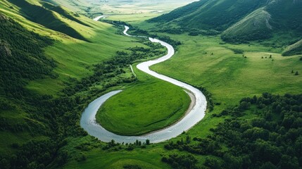 Serene River Winding Through Lush Green Valley