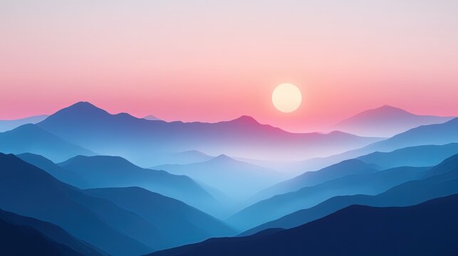 Serene Sunset Over Blue Mountain Ranges