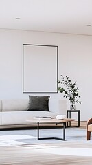 Minimalist living room with contemporary furniture and elegant, neutral decor in a serene space.