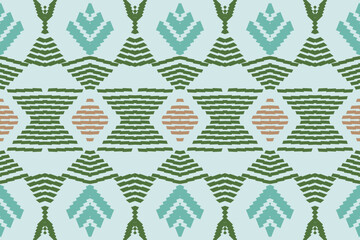 Fototapeta premium Muted Blue and Olive Ikat Motif: Subtle Tribal Design for Modern Home Interiors and Accessories., seamless pattern with christmas trees