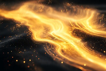 Golden Celestial River: Abstract Art of Cosmic Energy