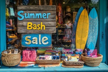 Summer sale sign in shop window display.