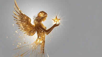 Gold Angel Woman Holding Shining star Illustration