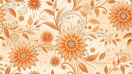 Obraz premium Elegant Orange Floral Pattern Design with Swirls and Leaves
