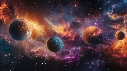 Obraz premium Cosmic Nebula With Planets And Stars In Deep Space