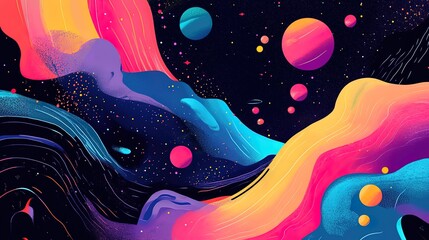 Abstract Cosmic Artwork Featuring Vibrant Planets and Nebulae