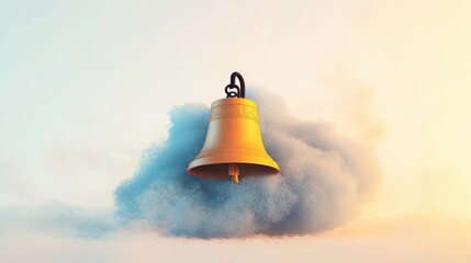 Bell icon surrounded by blue cloud digital art vibrant colors