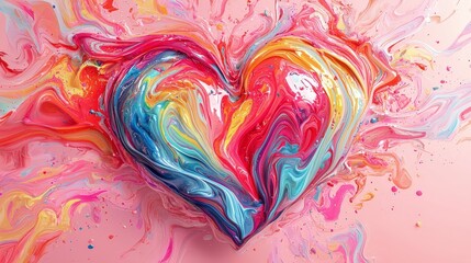 Fototapeta premium Valentine's day heart art creative studio abstract painting colorful swirls emotional expression