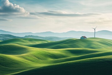 Obraz premium Wind farm delivers green energy to hillside community