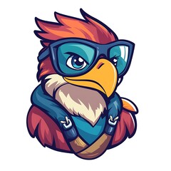 Cool Bird Mascot with Sunglasses.  Stylish Animal Character Design.