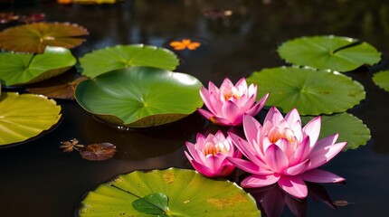  beautiful lotus flowers or waterlily in pond. 