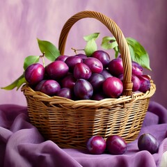 '' plum, basket, fruit, fresh, ripe, healthy, juicy.''