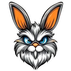 Angry Easter Bunny Head. Cartoon Illustration of a Grumpy Bunny.
