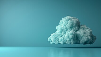 A fluffy, light-blue cloud floats in a minimalist teal room.