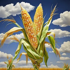 '' corn, maize, fresh, vegetable, agriculture, farm, harvest, food, organic, yellow, healthy.''