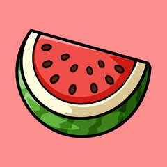 sliced water melon cartoon isolated colored drawing line art style sketch classic vintage design illustration