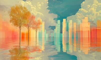 Digital cityscape reflections conceptual art idealism