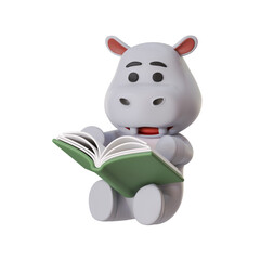 Mascot Cute Hippo Reading book