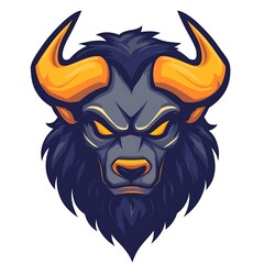 Angry mythical bull mascot head. Concept of strength, power, and aggression.