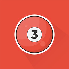 Illustration of Pool Ball Number 3 in Flat Design