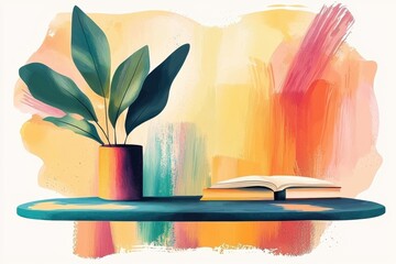 Continuous learning platform with greenery home digital art