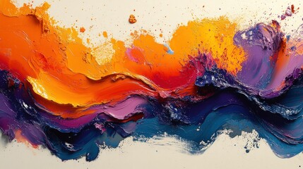 Obraz premium Abstract impasto painting; vibrant orange, purple, blue.