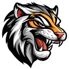 Obraz premium Angry Tiger Mascot Head. Powerful Wild Animal Graphic Design.