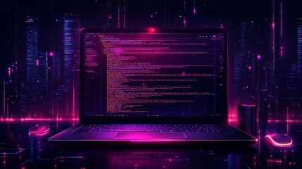 Obraz premium Sleek vector illustration of a modern laptop with code on the screen suitable for tech and web development themes